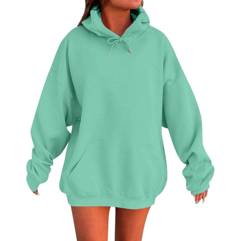 image:imageUHouse Oversize Sweat a Capuche Femme Dcontract Hoodie Grande Taille Sweats Chic Haut Casaul Streetwear Ample SweatShirts avec Poche Pull Automne Hiver Vetement Sport Habit S5XL03 Vert Menthe