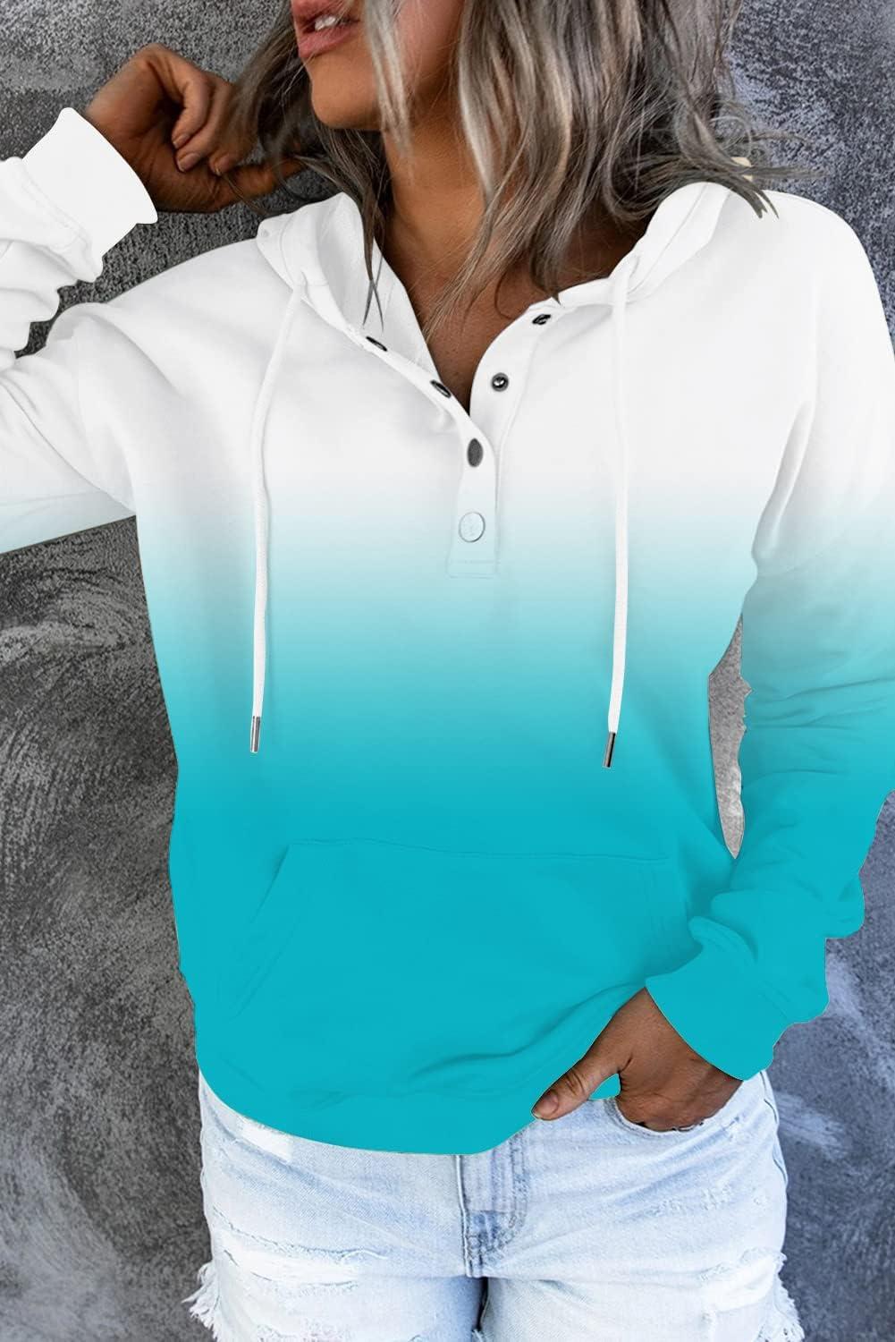 image:imageHVEPUO Pull capuche batik pour femme Imprim kawaiiHenley Bleu