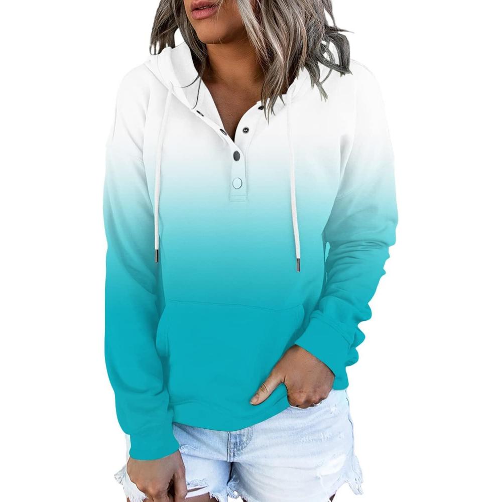 image:imageHVEPUO Pull capuche batik pour femme Imprim kawaiiHenley Bleu