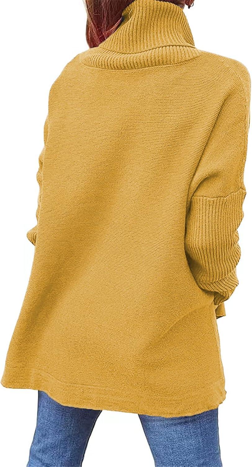 image:imageASKSA Femme Pulls Col Roul Sweater Grosse Maille Manches Longues Hiver Grande Taille Pullover Oversize Basique TorsadeJaune