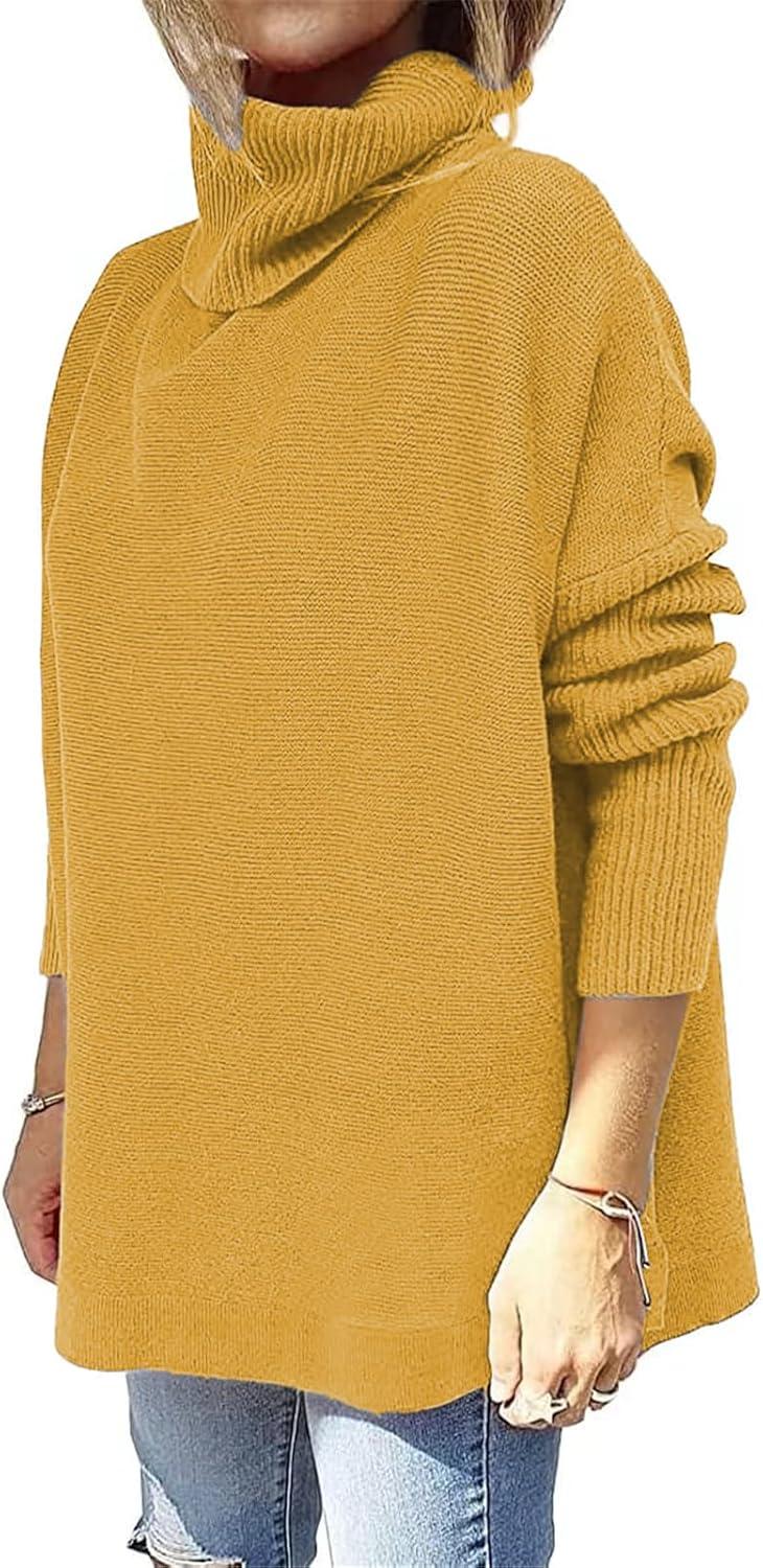 image:imageASKSA Femme Pulls Col Roul Sweater Grosse Maille Manches Longues Hiver Grande Taille Pullover Oversize Basique TorsadeJaune