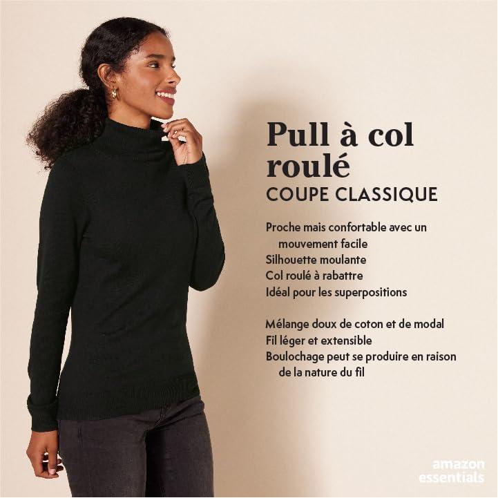 image:imageAmazon Essentials Pull Col Roul Manches Longues Lger Coupe Classique Grandes Tailles Disponibles FemmeGris Clair Chin