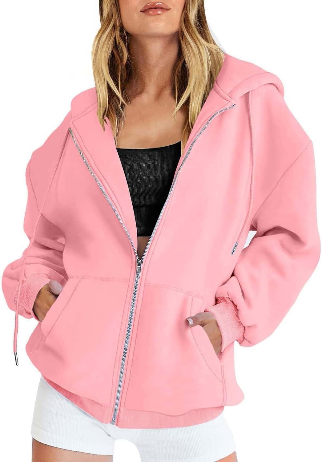 image:imageGnrique Sweat Zipp Femme Grande Taille Veste Sport Femme Capuche Sweatshirt Mi Saison Hoodie Automne Manteau Dcontract Manteaux Polyvalent Veste Leger Vtements Uni Survtement Avec Poche SweatZ2Pink