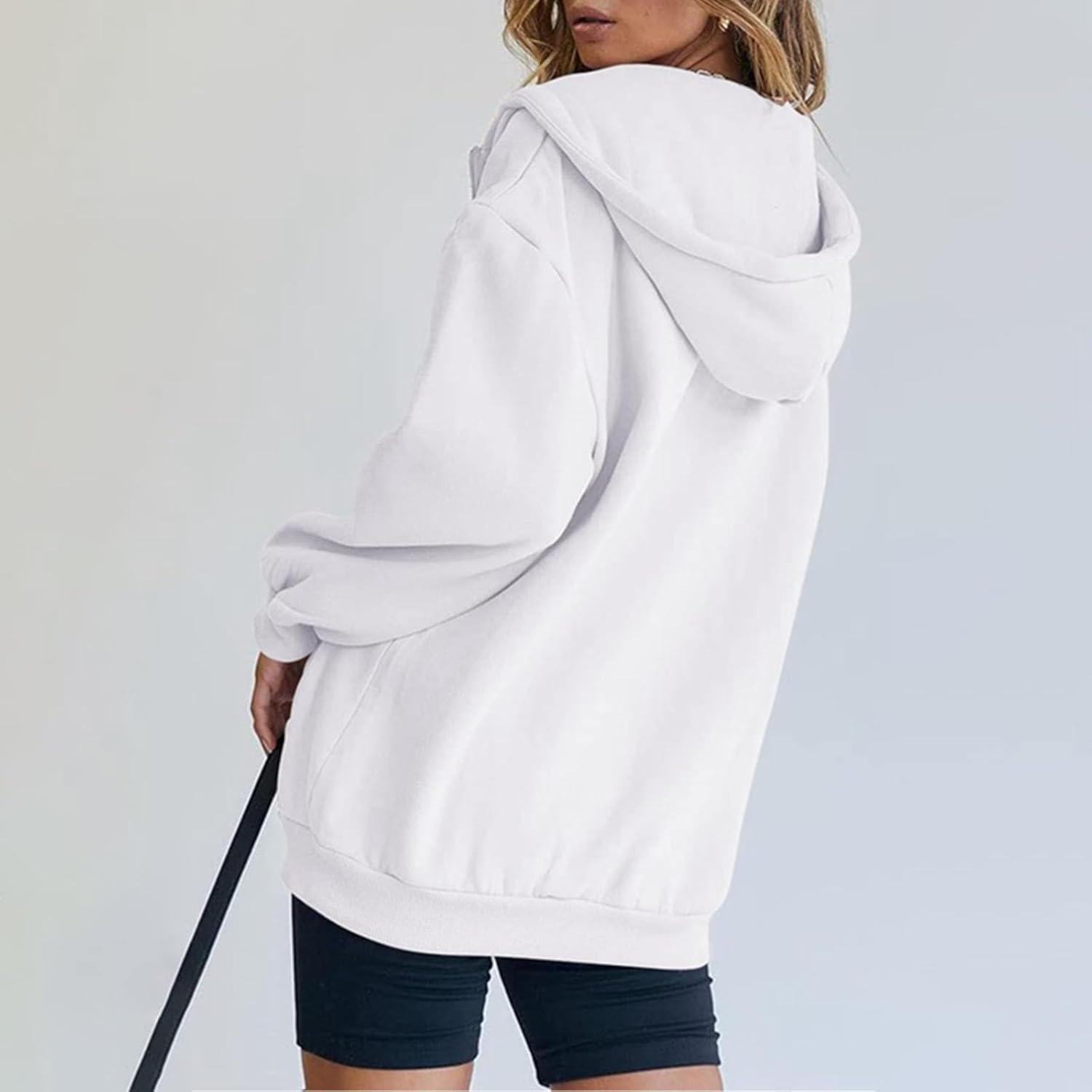 image:imageGnrique Sweat Zipp Femme Grande Taille Veste Sport Femme Capuche Sweatshirt Mi Saison Hoodie Automne Manteau Dcontract Manteaux Polyvalent Veste Leger Vtements Uni Survtement Avec Poche SweatBlanc