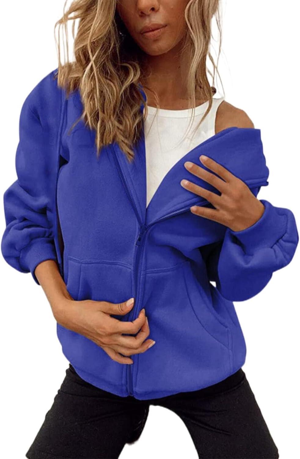 image:imageGnrique Sweat Zipp Femme Grande Taille Veste Sport Femme Capuche Sweatshirt Mi Saison Hoodie Automne Manteau Dcontract Manteaux Polyvalent Veste Leger Vtements Uni Survtement Avec Poche SweatBleu