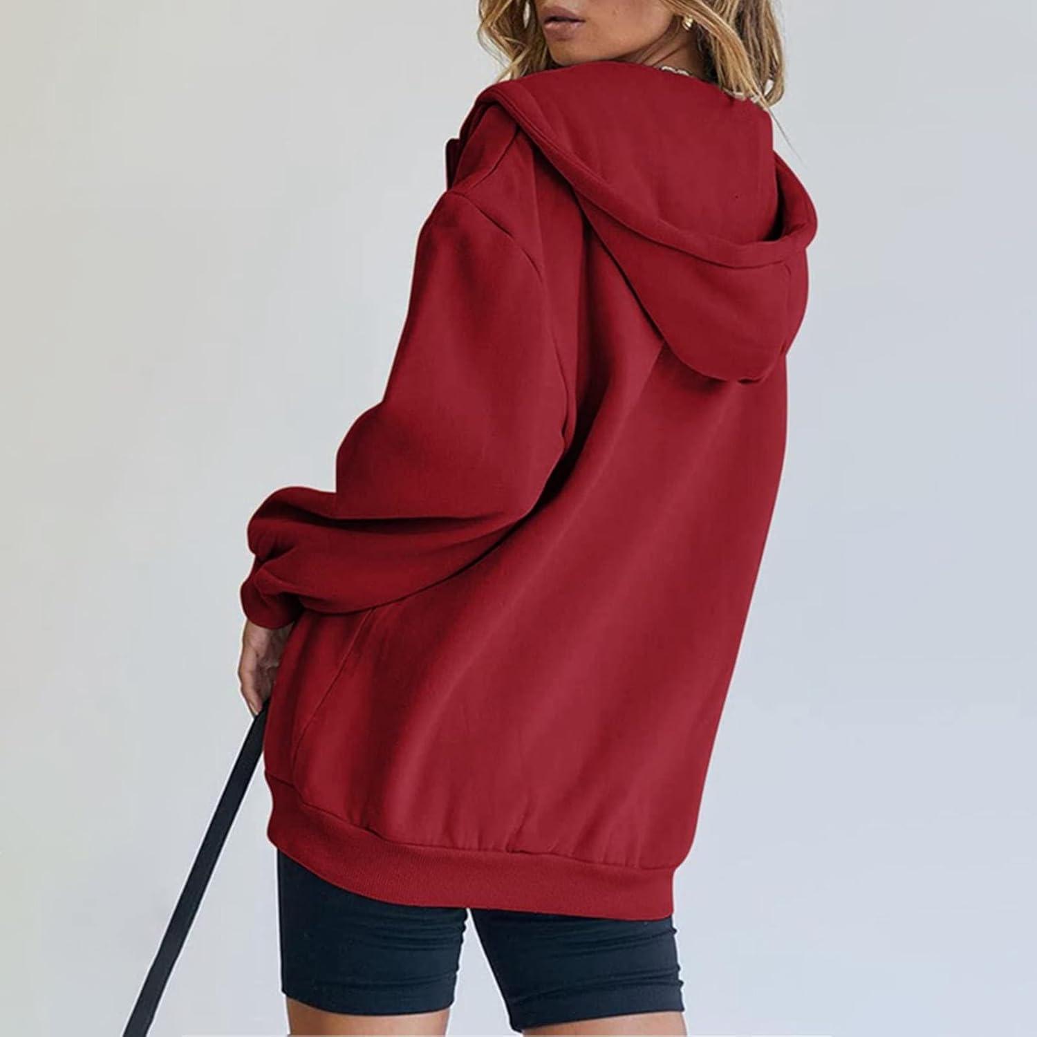 image:imageGnrique Sweat Zipp Femme Grande Taille Veste Sport Femme Capuche Sweatshirt Mi Saison Hoodie Automne Manteau Dcontract Manteaux Polyvalent Veste Leger Vtements Uni Survtement Avec Poche SweatRouge