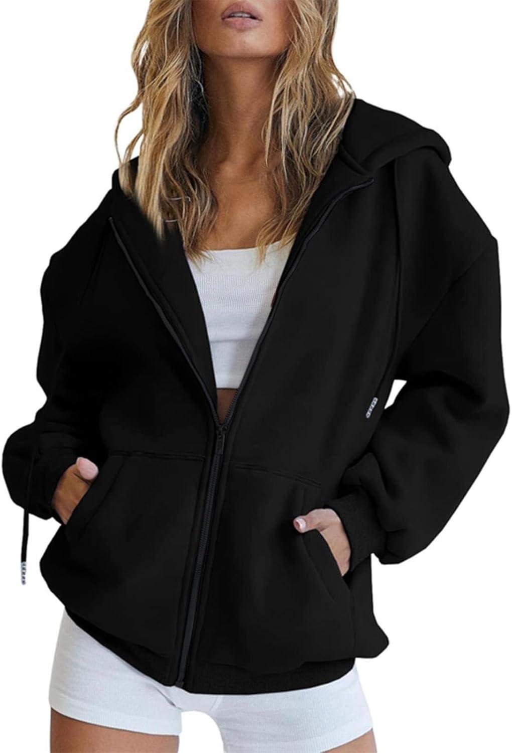 image:imageGnrique Sweat Zipp Femme Grande Taille Veste Sport Femme Capuche Sweatshirt Mi Saison Hoodie Automne Manteau Dcontract Manteaux Polyvalent Veste Leger Vtements Uni Survtement Avec Poche SweatNoir