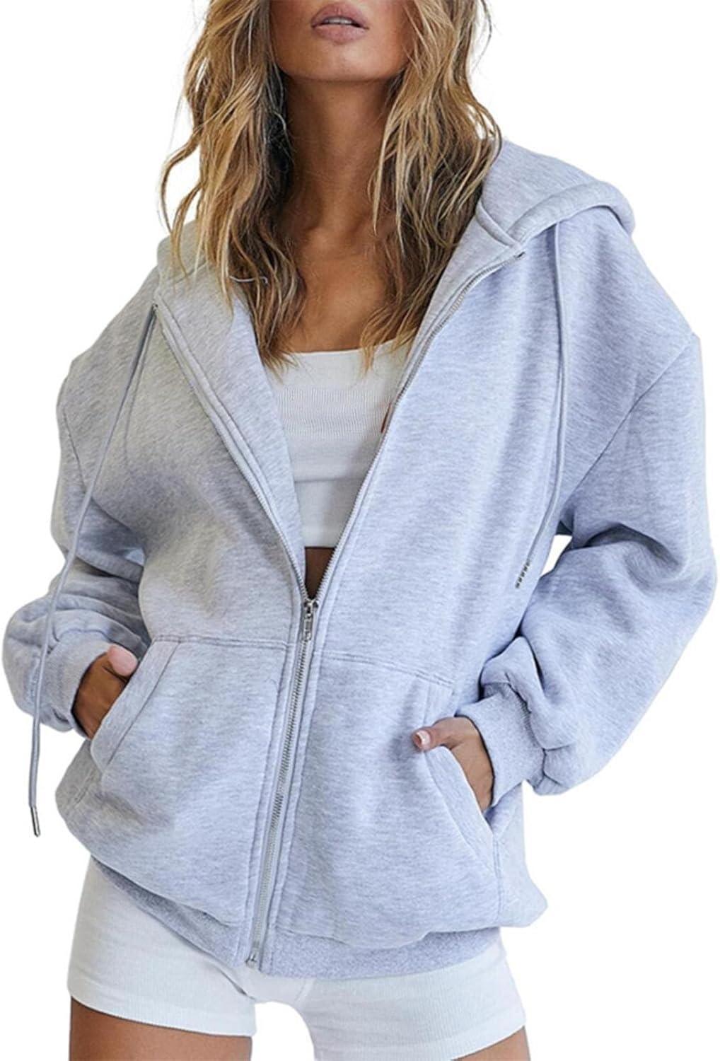 image:imageGnrique Sweat Zipp Femme Grande Taille Veste Sport Femme Capuche Sweatshirt Mi Saison Hoodie Automne Manteau Dcontract Manteaux Polyvalent Veste Leger Vtements Uni Survtement Avec Poche SweatGris