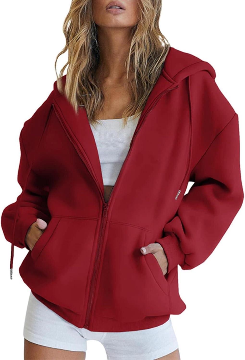 image:imageGnrique Sweat Zipp Femme Grande Taille Veste Sport Femme Capuche Sweatshirt Mi Saison Hoodie Automne Manteau Dcontract Manteaux Polyvalent Veste Leger Vtements Uni Survtement Avec Poche SweatRouge