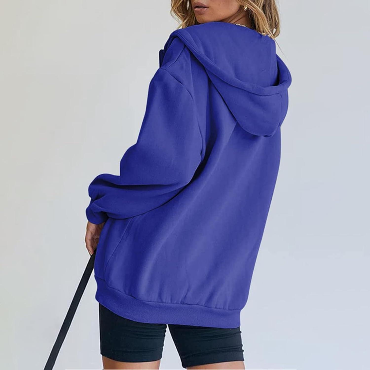 image:imageGnrique Sweat Zipp Femme Grande Taille Veste Sport Femme Capuche Sweatshirt Mi Saison Hoodie Automne Manteau Dcontract Manteaux Polyvalent Veste Leger Vtements Uni Survtement Avec Poche SweatBleu