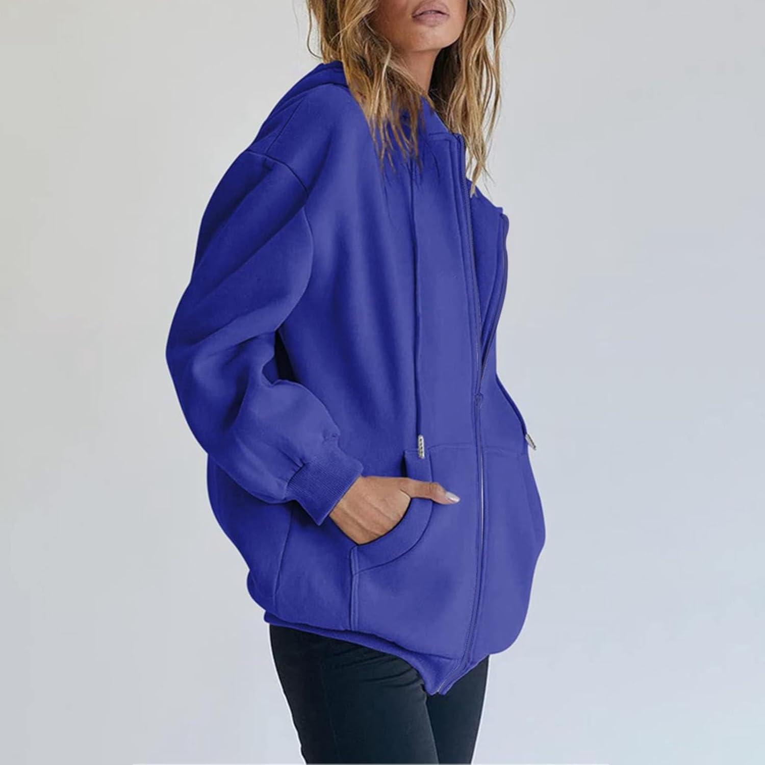 image:imageGnrique Sweat Zipp Femme Grande Taille Veste Sport Femme Capuche Sweatshirt Mi Saison Hoodie Automne Manteau Dcontract Manteaux Polyvalent Veste Leger Vtements Uni Survtement Avec Poche SweatBleu