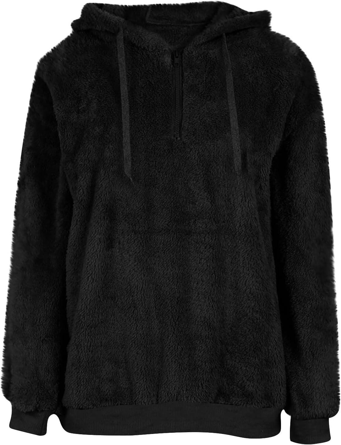 image:imageVeste Polaire Femme avec Capuche Grande Taille Manteau Hiver Chaud Sweat Polaire Zippe Pas Cher A La Mode Chic Sweat Zipp Manche Longues Amples Pullover Pull Femme Hiver ChaudAb Noir