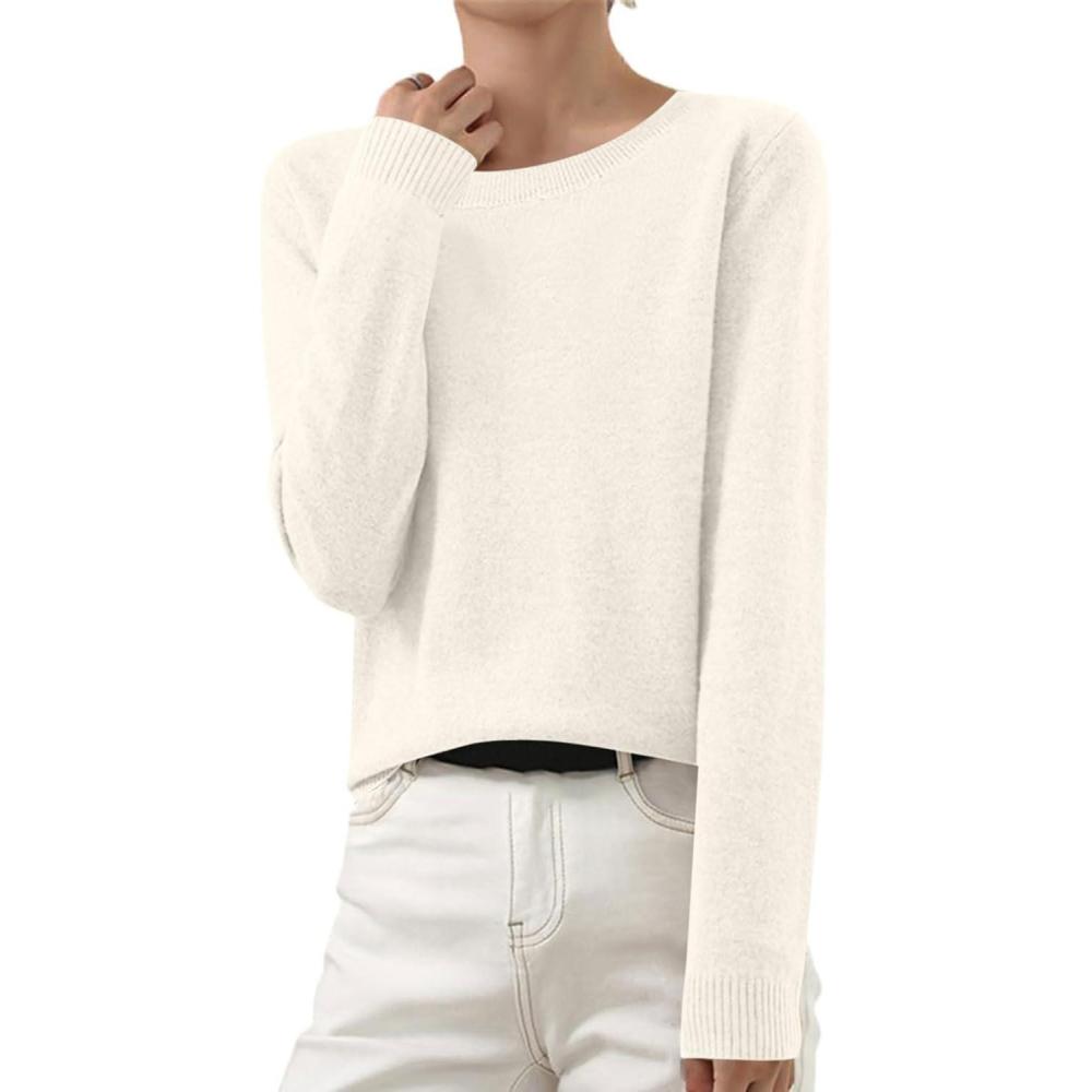 image:image2025 Pull Cachemire Femme Hiver Chaud Pulls en Tricot Couleur Unie Manches Longues Chic et Elegant Col Rond Elstique Top Vetement Femme Pull Lger Femmes Sweater Pas Cher3beige
