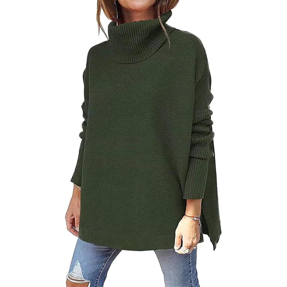 image:imageASKSA Femme Pulls Col Roul Sweater Grosse Maille Manches Longues Hiver Grande Taille Pullover Oversize Basique TorsadeVert Arme