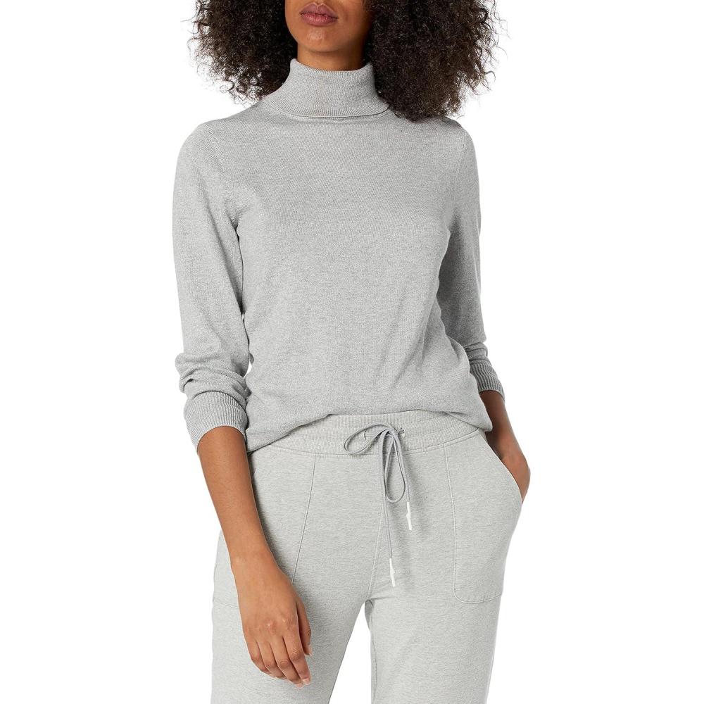 image:imageAmazon Essentials Pull Col Roul Manches Longues Lger Coupe Classique Grandes Tailles Disponibles FemmeGris Clair Chin