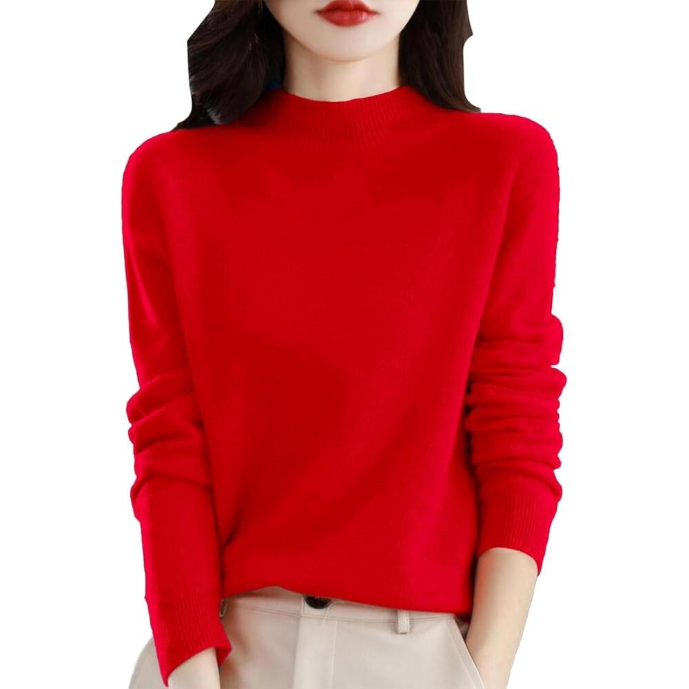 image:imageGnrique Pulls en Cachemire pour Femmes col Rond Manches Longues Doux en Maille UnieRouge