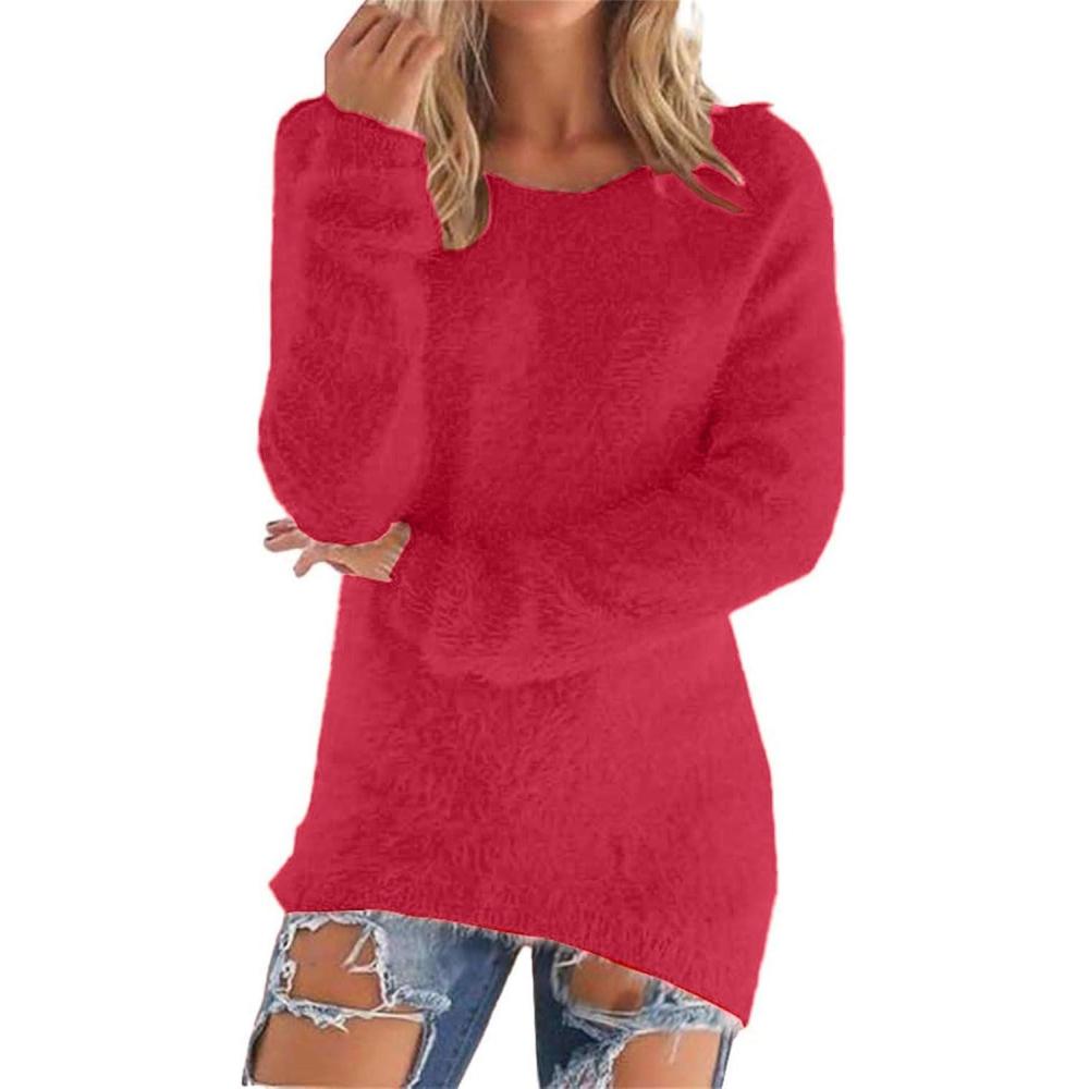 image:imagePull Femme Hiver Chaud Jacquard Col Roul  Manteau Femme Hiver Chaud Pull Manches Longue Pulls Uni Manteau Dcontracts Vtements Double en Polaire Loungewear Blouse Grande Taille Haut 2XLRouge