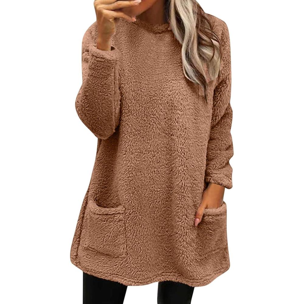 image:imagePull color pour femme Pull dhiver chaud en polaire paisse Grande taille Manteau dcontract grande taille Manteau ample pour femmeMarron
