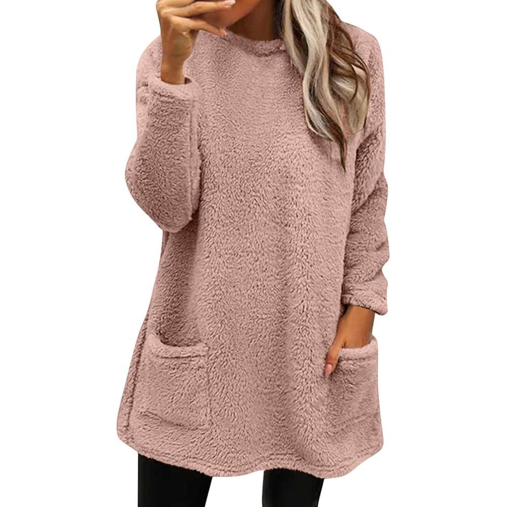 image:imagePull color pour femme Pull dhiver chaud en polaire paisse Grande taille Manteau dcontract grande taille Manteau ample pour femmeRose