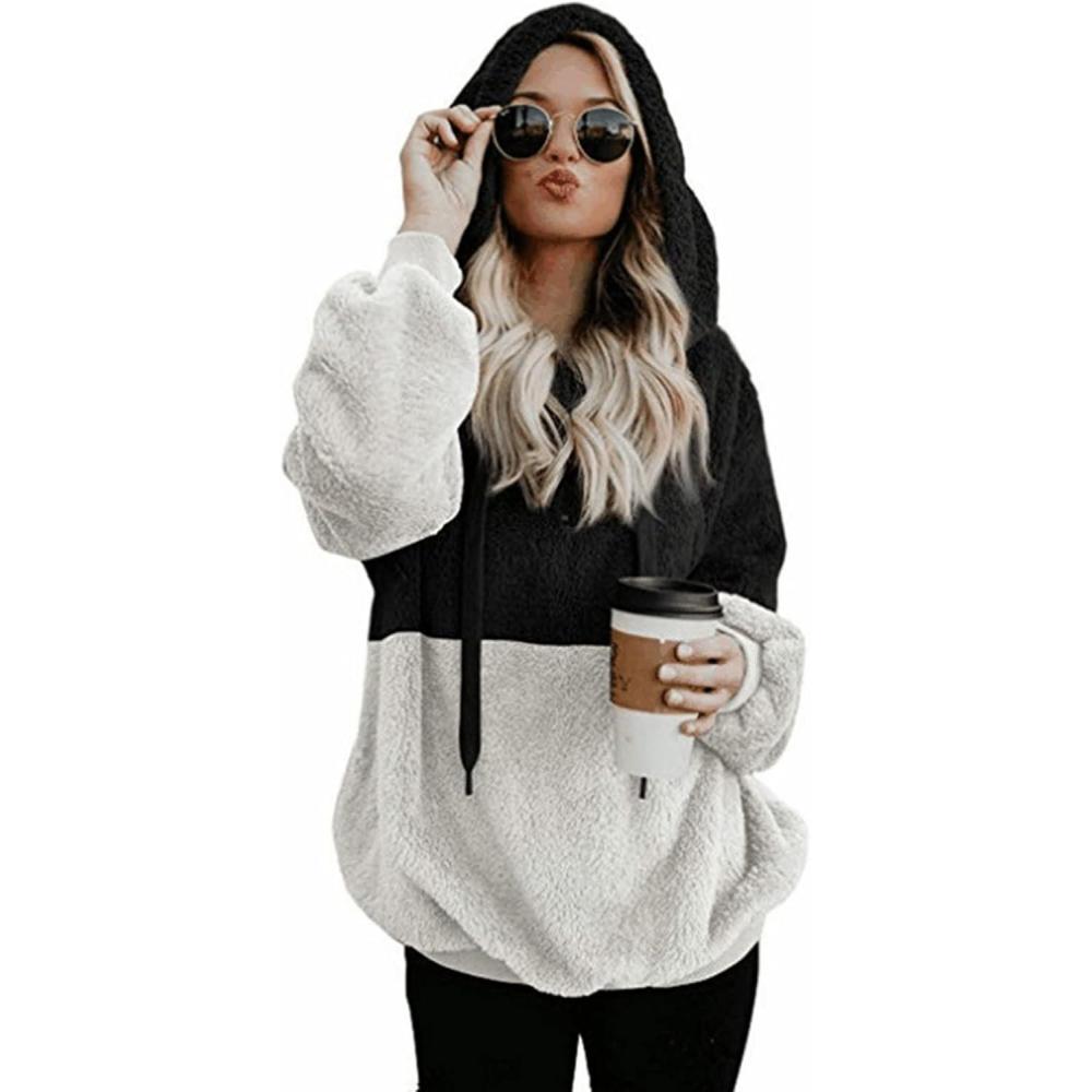 image:imageVeste Polaire Femme avec Capuche Grande Taille Manteau Hiver Chaud Sweat Polaire Zippe Pas Cher A La Mode Chic Sweat Zipp Manche Longues Amples Pullover Pull Femme Hiver ChaudBa Noir