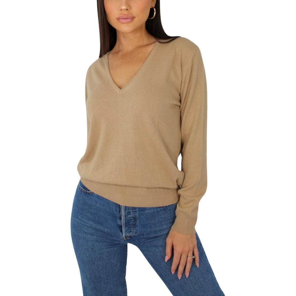 image:imageWins Pull Femme Col en V en Cachemire Fabriqu en ItalieCamel