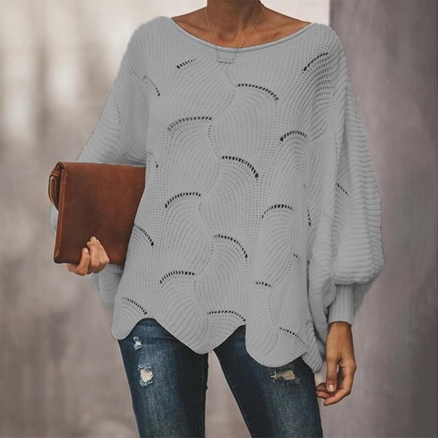 image:imagePull Femme Grande Taille Tricot Ample avec Motif Crochet dcoup pour Saison Automne Hiver 2024Gris