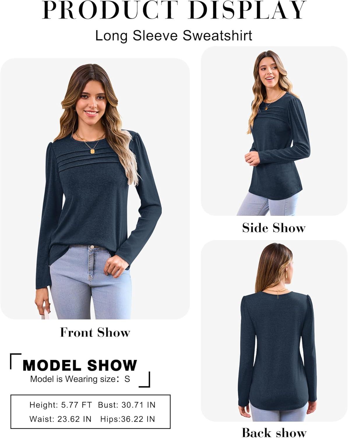 image:imageWNEEDU Sweatshirts Femme Pull Hiver Col Rond Femmes Haut Manche Longue TShirts Sweat Oversized sans Capuche Automne PrintempsBleu Marine