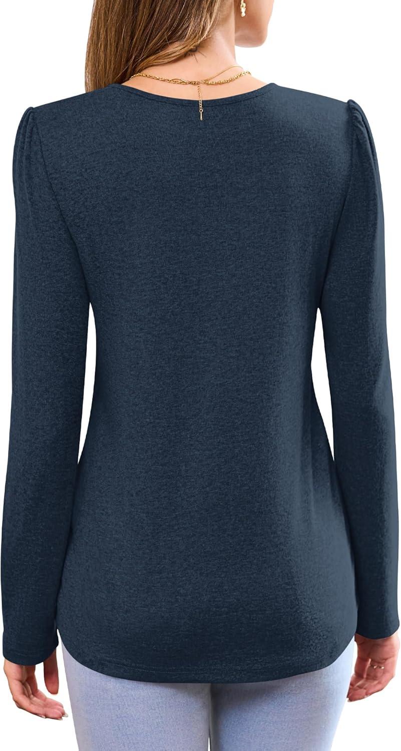 image:imageWNEEDU Sweatshirts Femme Pull Hiver Col Rond Femmes Haut Manche Longue TShirts Sweat Oversized sans Capuche Automne PrintempsBleu Marine