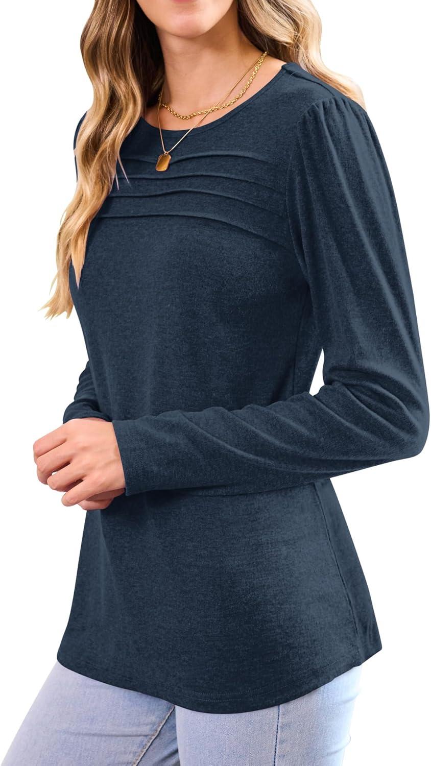 image:imageWNEEDU Sweatshirts Femme Pull Hiver Col Rond Femmes Haut Manche Longue TShirts Sweat Oversized sans Capuche Automne PrintempsBleu Marine