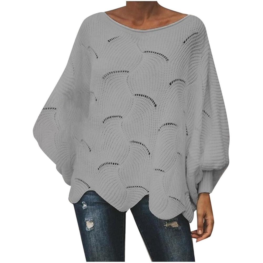 image:imagePull Femme Grande Taille Tricot Ample avec Motif Crochet dcoup pour Saison Automne Hiver 2024Gris