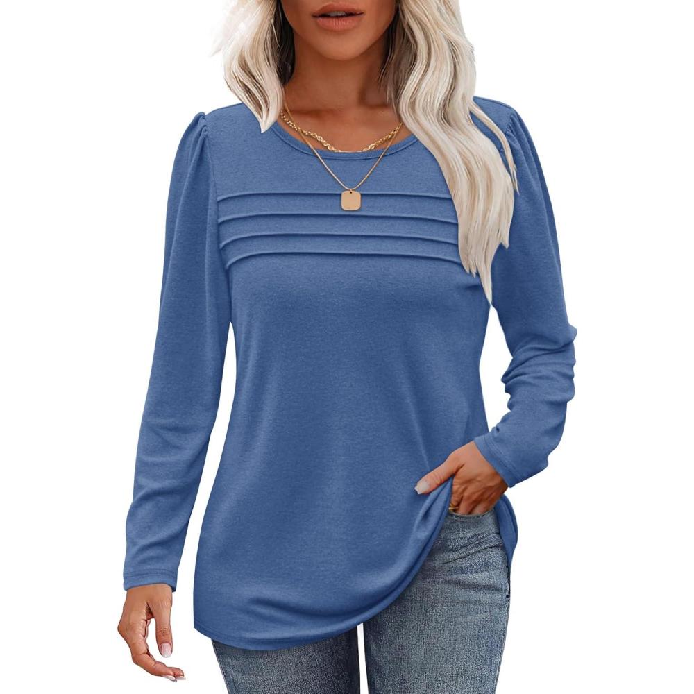 image:imageWNEEDU Sweatshirts Femme Pull Hiver Col Rond Femmes Haut Manche Longue TShirts Sweat Oversized sans Capuche Automne PrintempsBleu Ciel