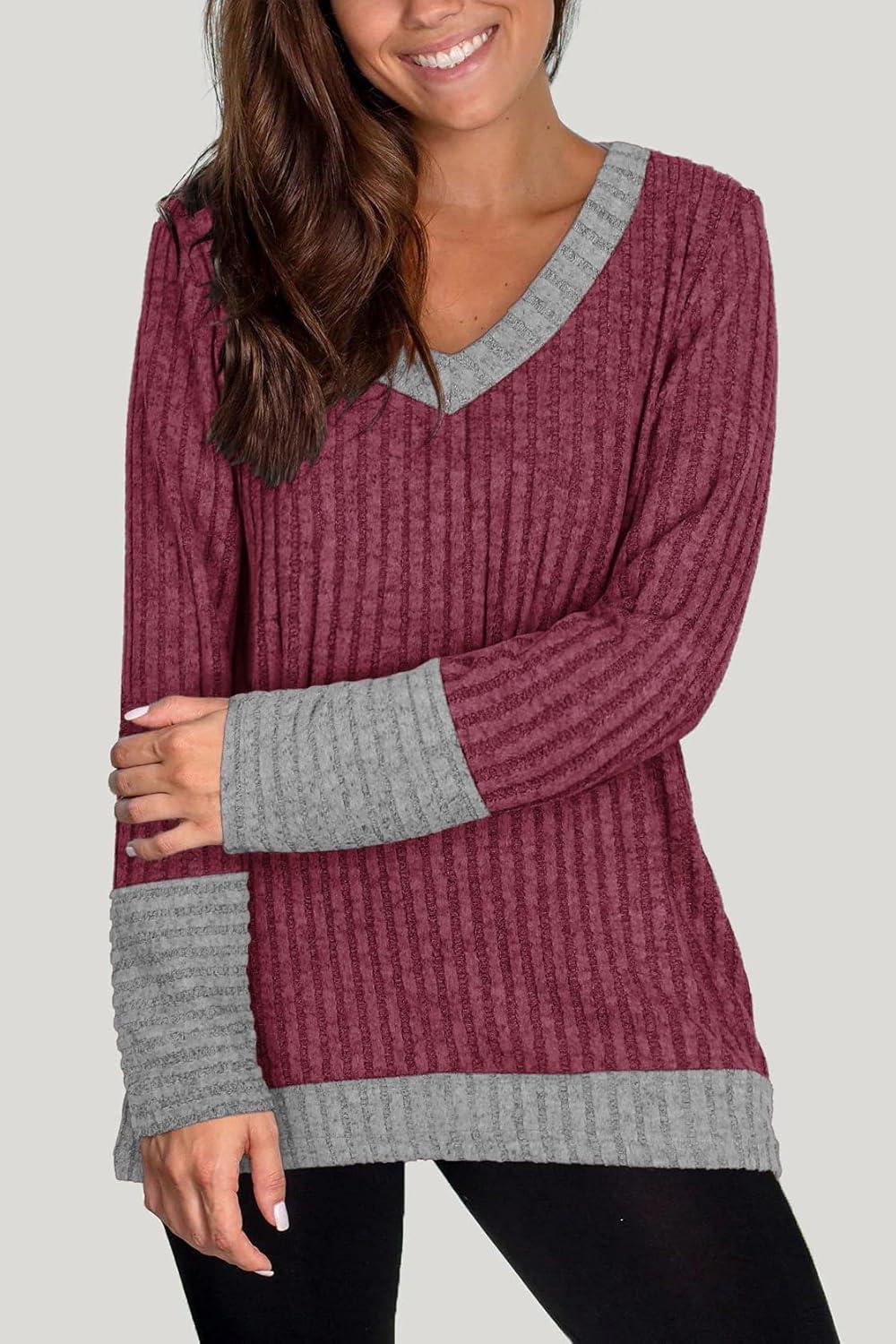 image:imagePull Femme Hiver Col en V Casual Sweatshirts Manches Longues Lger Top1rouge