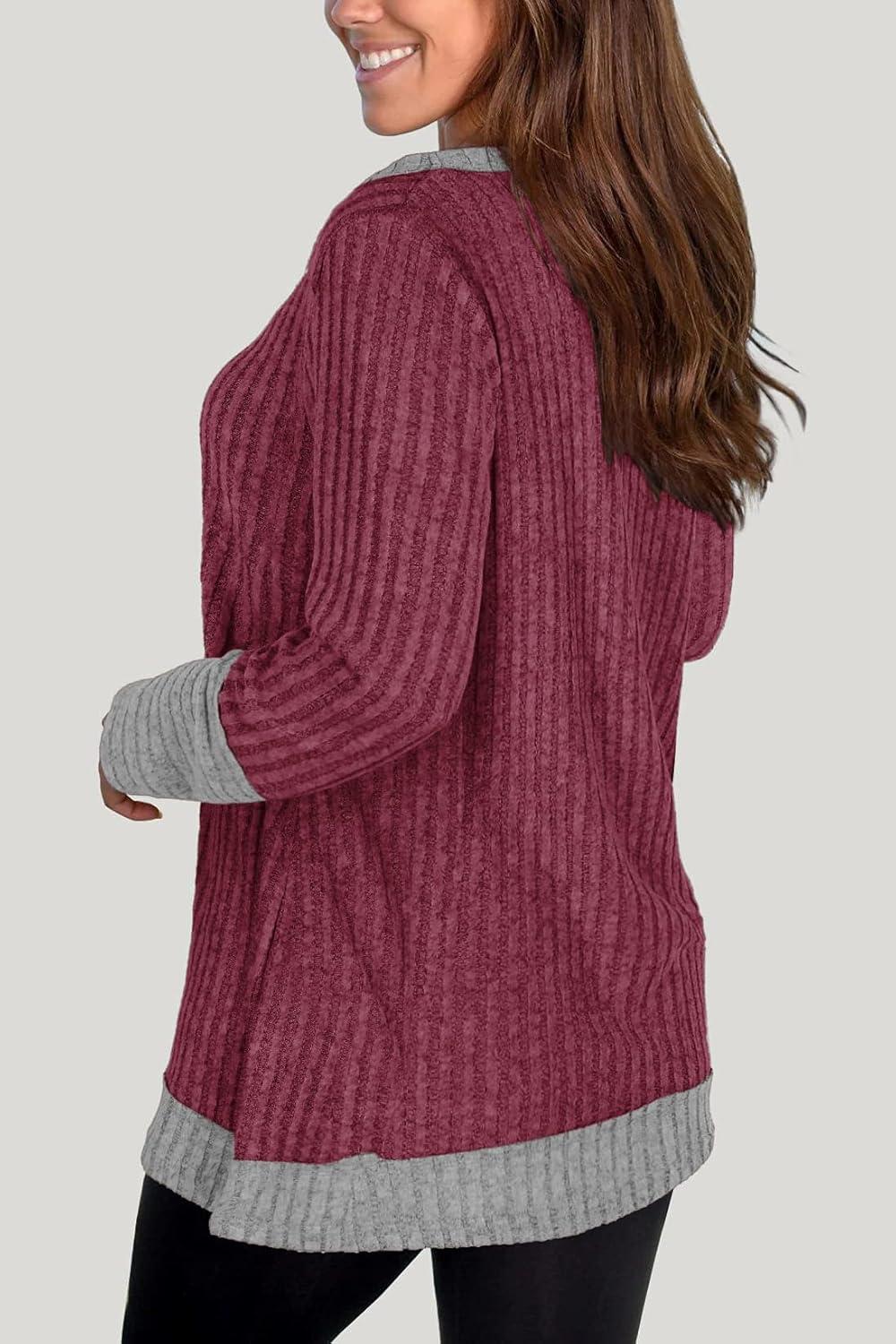 image:imagePull Femme Hiver Col en V Casual Sweatshirts Manches Longues Lger Top1rouge