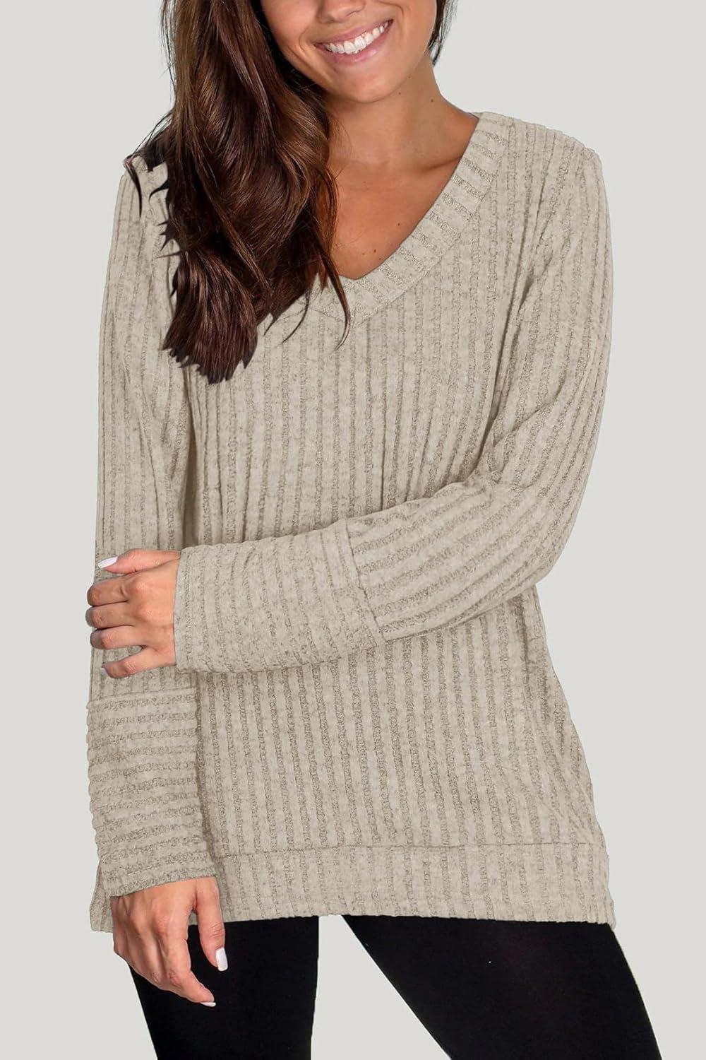 image:imagePull Femme Hiver Col en V Casual Sweatshirts Manches Longues Lger TopApricot