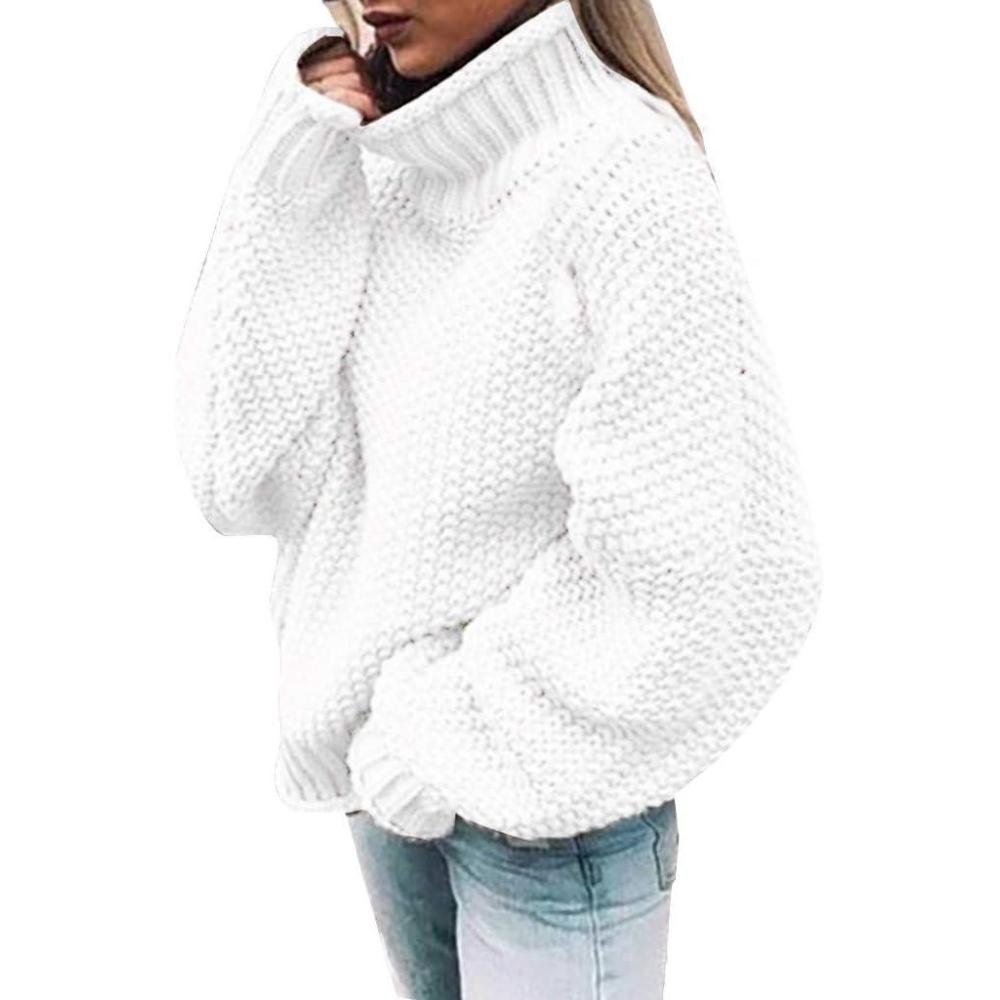 image:imageGnrique Femme Pull Col Roul Long et Chaud Pullover Oversize Haut Hiver Doux Tricot pour Femmes lgant Dcontract Manches Longues Grande Taille Uni3Blanc