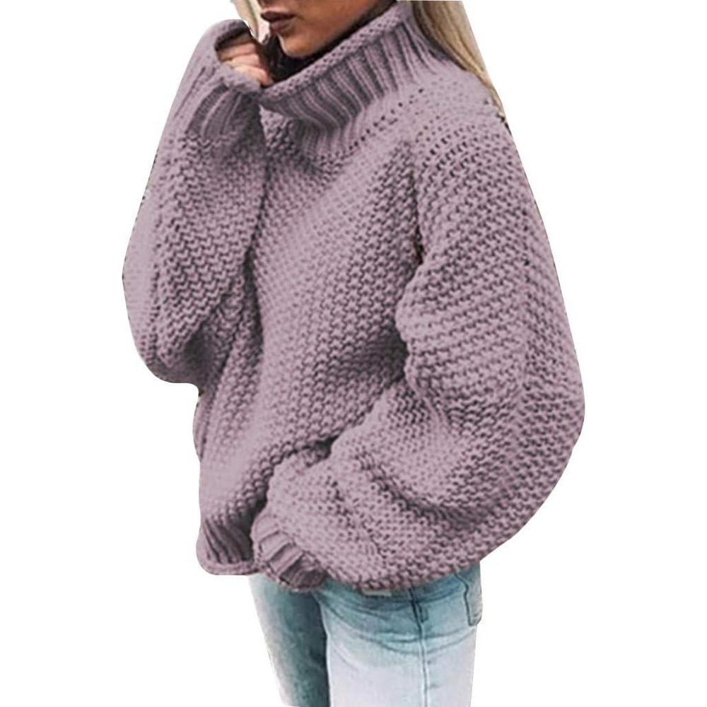 image:imageGnrique Femme Pull Col Roul Long et Chaud Pullover Oversize Haut Hiver Doux Tricot pour Femmes lgant Dcontract Manches Longues Grande Taille Uni4Violet