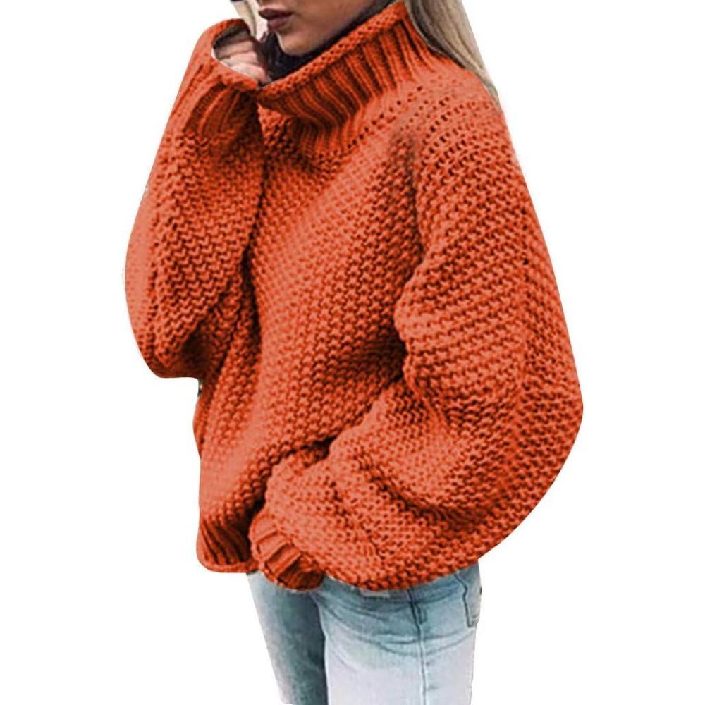 image:imageGnrique Femme Pull Col Roul Long et Chaud Pullover Oversize Haut Hiver Doux Tricot pour Femmes lgant Dcontract Manches Longues Grande Taille Uni5Orange