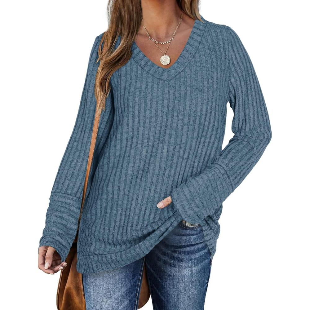 image:imagePull Femme Hiver Col en V Casual Sweatshirts Manches Longues Lger TopBleu