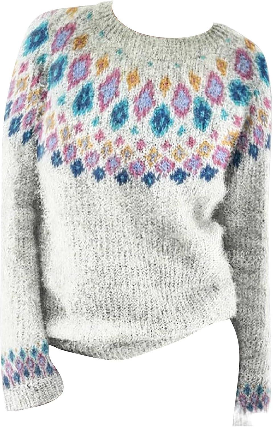 image:imagePull Irlandais Femme dhiver Chaud Chic Et lgant Pullover Tricot Col Rond Manches Longues Sweatshirts Vintage Motif Tunique Grande Taille Mode Dcontracts Vetement Femme Automne HiverBlanc