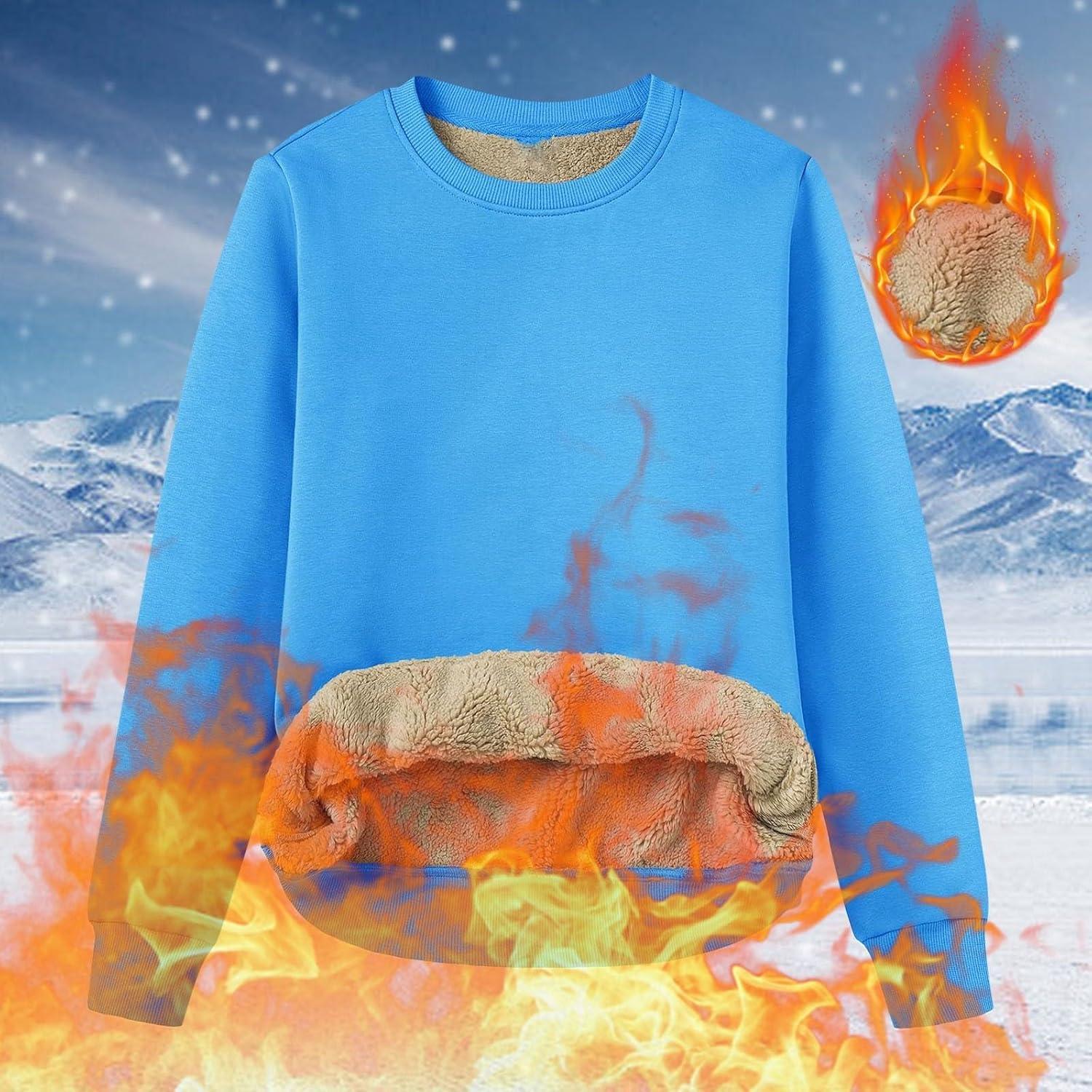 image:imageSweat Polaire Femme sans Capuche Automne Et Hiver Pais Et Chaud Pullover Manches Longues Et Col Rond Sweatshirts Chic Doublure Sherpa Thermique Pull Couleur Unie Grande Taille HautAbleu