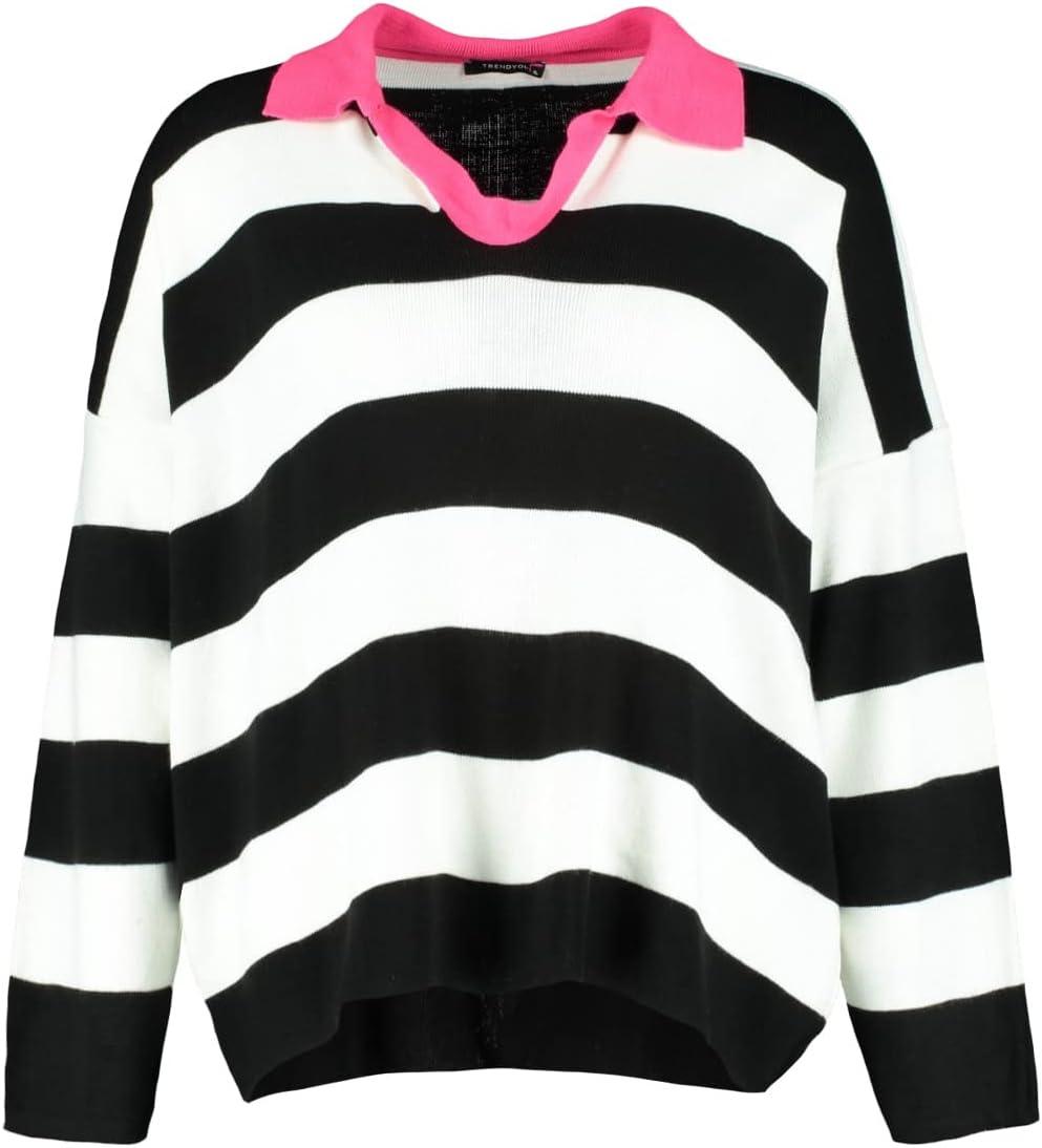 image:imageTrendyol Pull Manches Longues pour FemmeRayGrande Taille SweaterRose