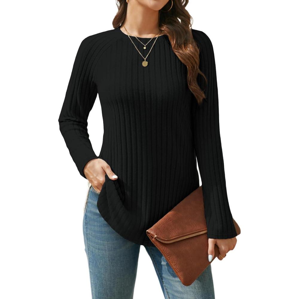 image:imageEnmain Pull Femme Hiver Chaud Sweatshirts Chic et Elegant Lger col Rond Pull Long Femme Grande Taille Mode Tunique HautNoir