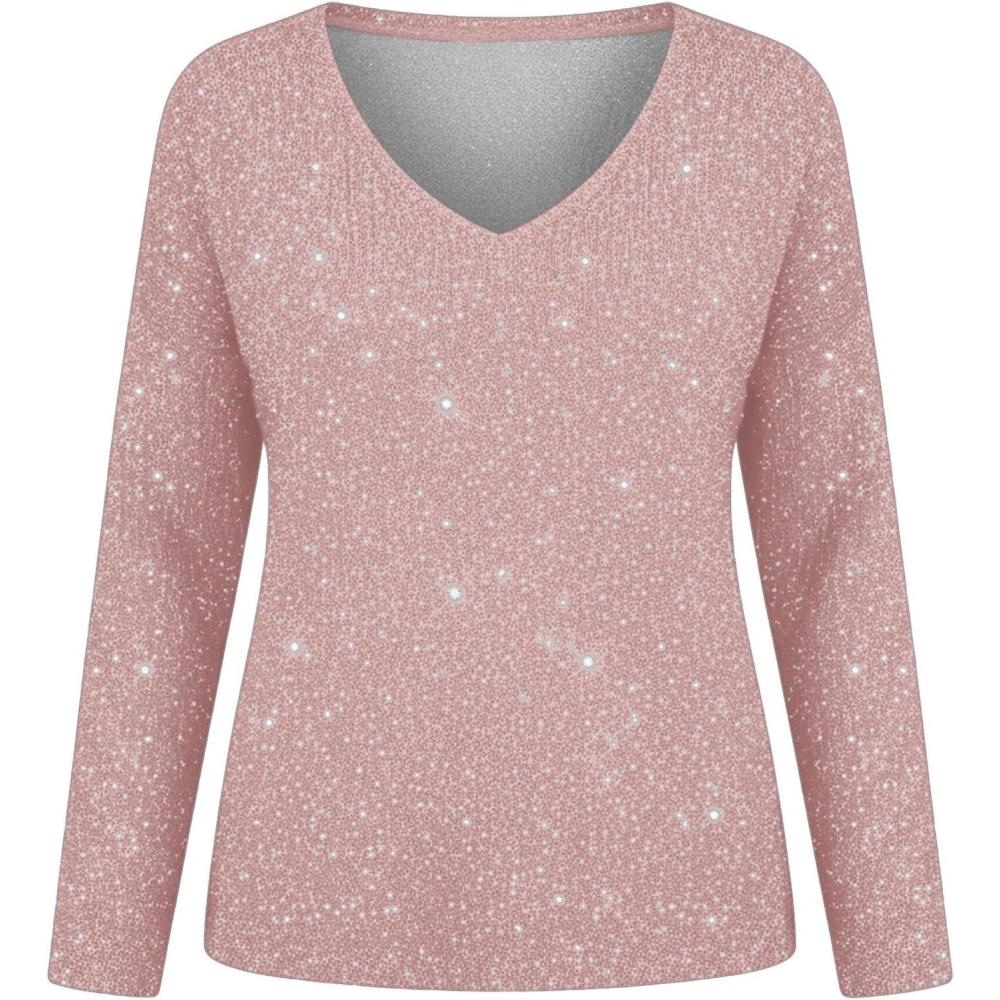 image:imageGnrique Pull Paillettes Femme Chic Et Elegant Sweat Sweatshirts Hiver Chaud Manches Longues Pullover Pulls Grande Taille Col V Couleur Unie Haut Vetement Dcontract Sequins Sweatshirt00 Pink