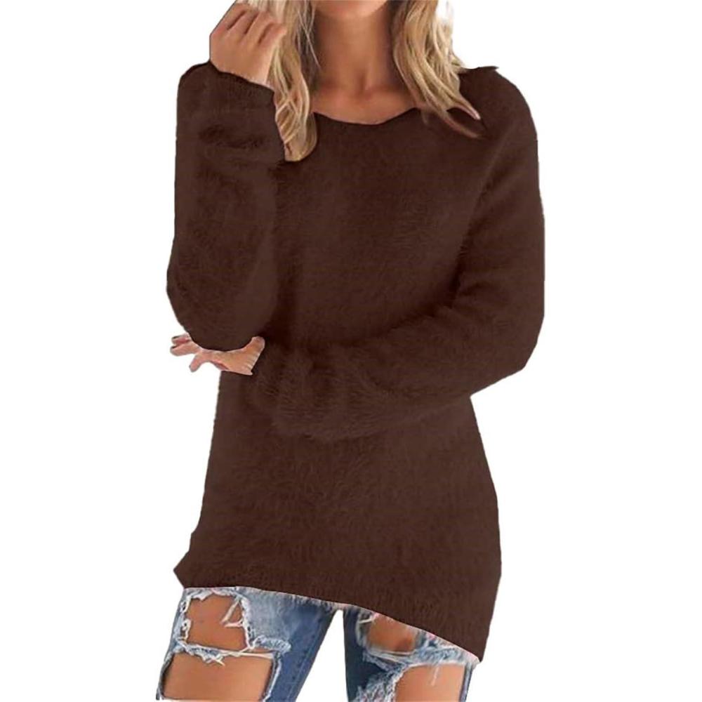 image:imagePull Femme Hiver Chaud Jacquard Col Roul  Manteau Femme Hiver Chaud Pull Manches Longue Pulls Uni Manteau Dcontracts Vtements Double en Polaire Loungewear Blouse Grande Taille Haut 3XLMarron