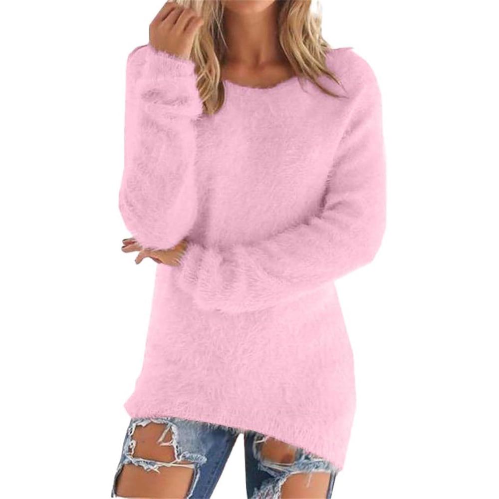image:imagePull Femme Hiver Chaud Jacquard Col Roul  Manteau Femme Hiver Chaud Pull Manches Longue Pulls Uni Manteau Dcontracts Vtements Double en Polaire Loungewear Blouse Grande Taille Haut 3XLRose