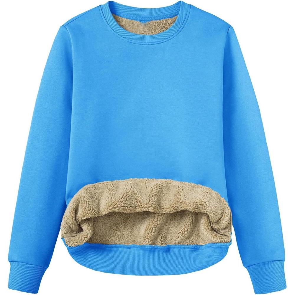 image:imageSweat Polaire Femme sans Capuche Automne Et Hiver Pais Et Chaud Pullover Manches Longues Et Col Rond Sweatshirts Chic Doublure Sherpa Thermique Pull Couleur Unie Grande Taille HautAbleu