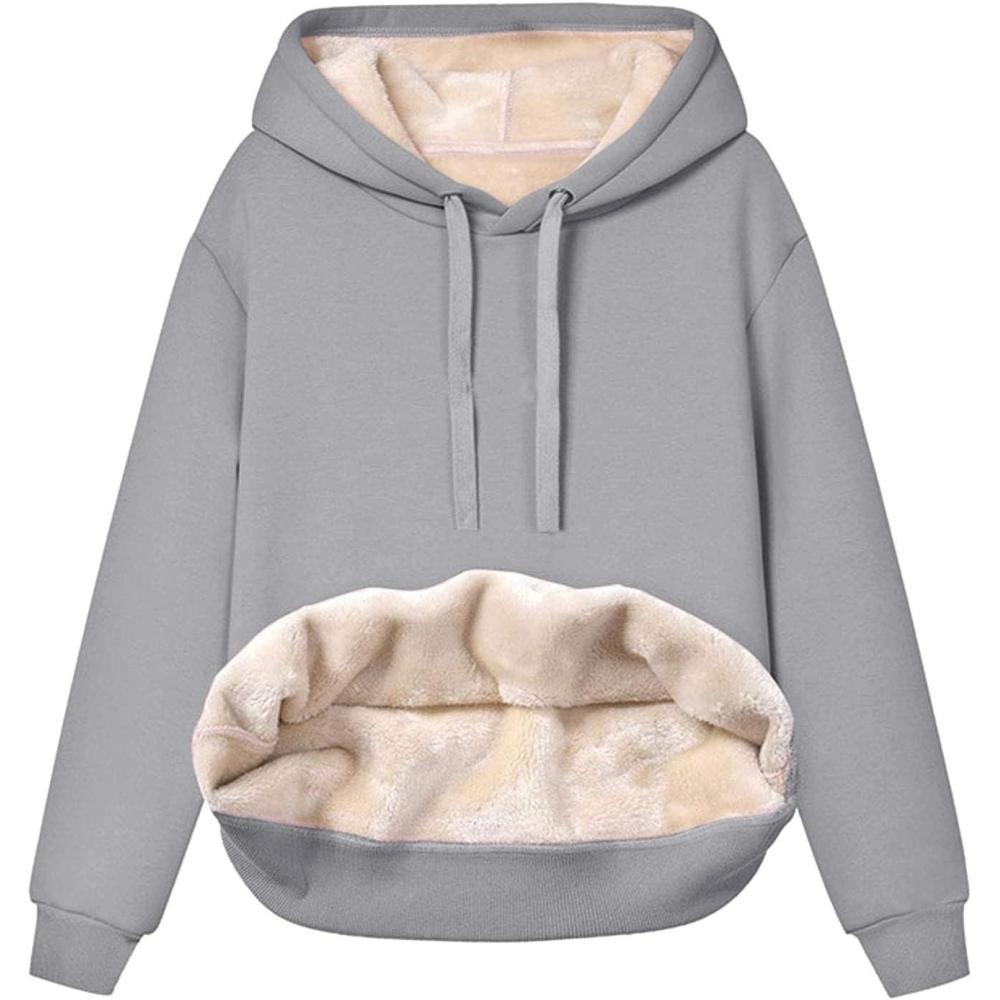 image:imageSweat Polaire Femme sans Capuche Automne Et Hiver Pais Et Chaud Pullover Manches Longues Et Col Rond Sweatshirts Chic Doublure Sherpa Thermique Pull Couleur Unie Grande Taille HautDgrey