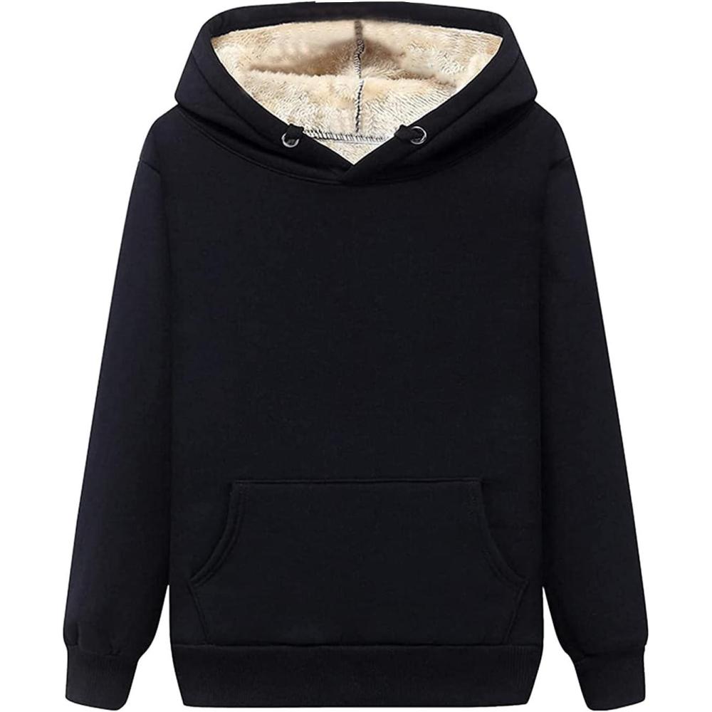 image:imageSweat Polaire Femme sans Capuche Automne Et Hiver Pais Et Chaud Pullover Manches Longues Et Col Rond Sweatshirts Chic Doublure Sherpa Thermique Pull Couleur Unie Grande Taille HautCle Noir