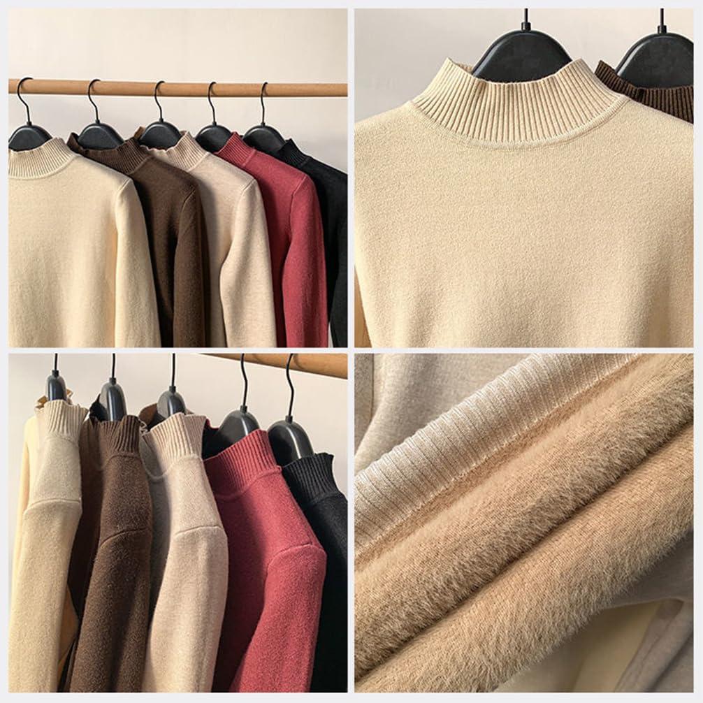 image:imageMinetom Pull Col Roul Femme Pullover Manches Longues Doubl Polaire Pull Basique Chandail Casual Chaud sousvtement Thermique Hauts TopsB Rouge