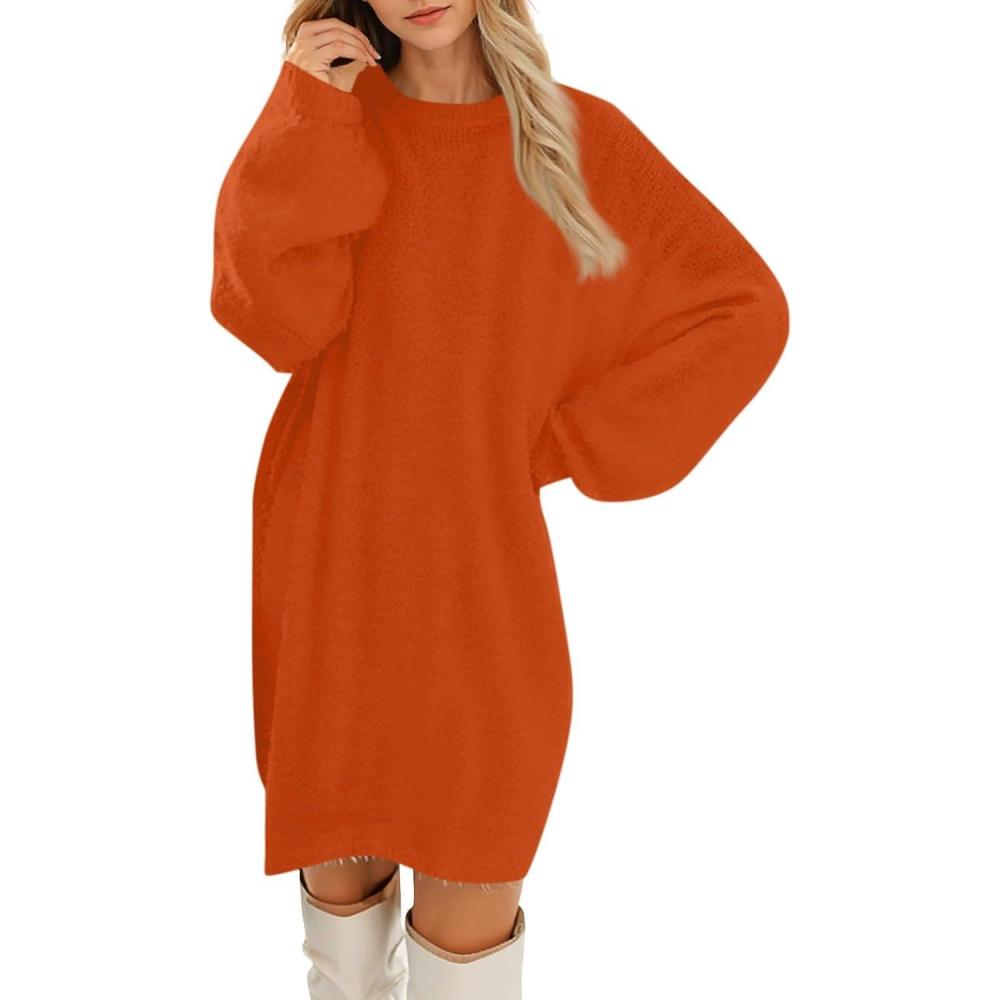 image:imageGnrique Robe Pull Femme Hiver Couleur Unie Dcontract Chic et lgante Manche Longue Oversize Robe Pull Col Rond Chaud Automne Hiver Tunique Robes01